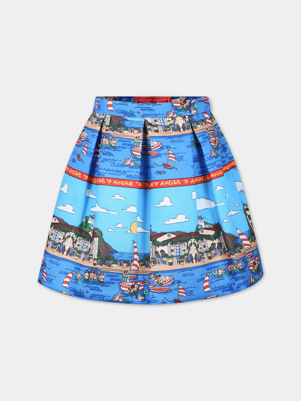 Light blue skirt for girl with pop print